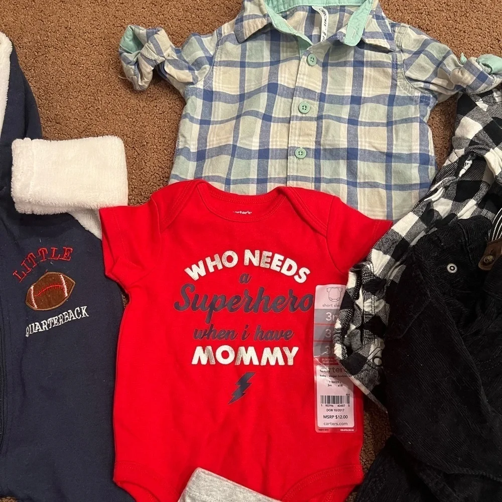 Bundle of 17 Pieces of Boys Clothes Size 3-6 Months Footies, Shorts, Pants, Sets
